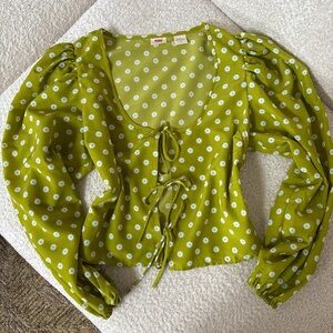Levi's Olive Floral Blouse with Tie Detail